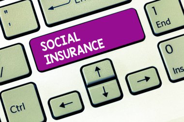 Sosyal sigorta gösterilen Not yazma. Bireyin ekonomik tehlikelere karşı koruma vitrine iş fotoğraf