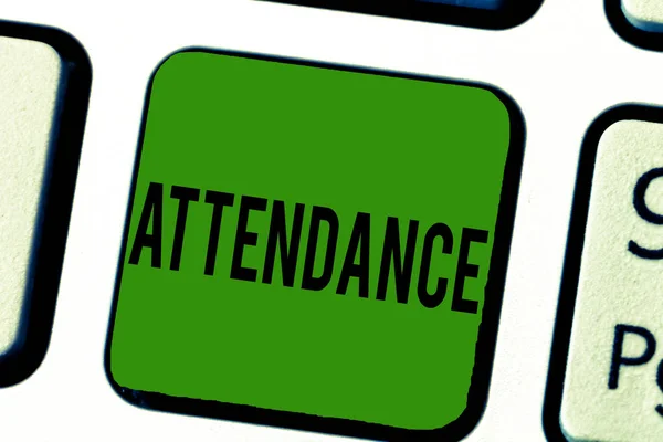 Handwriting text Attendance. Concept meaning Going regularly Being present at place or event Number of showing — Stock Photo, Image