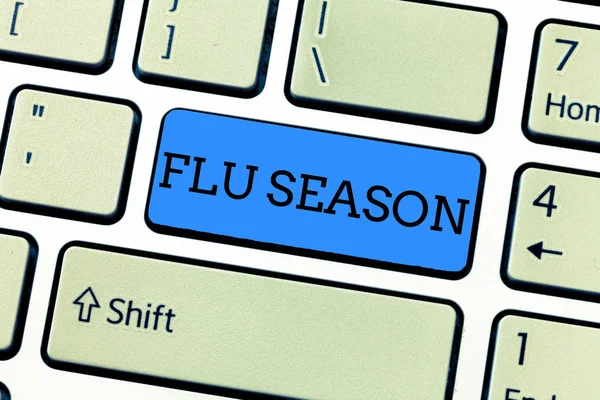 Handskrift text skriver influensasäsongen. Begrepp som betyder tid på året speciellt vinter där analysisy visar få influensa — Stockfoto