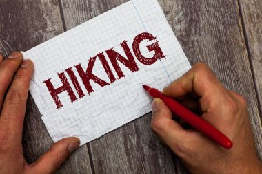 El yazısı metin Hiking. Kavram anlam yürüyüş üzerinde ülke genelinde özellikle uzun mesafe için tür spor ayak