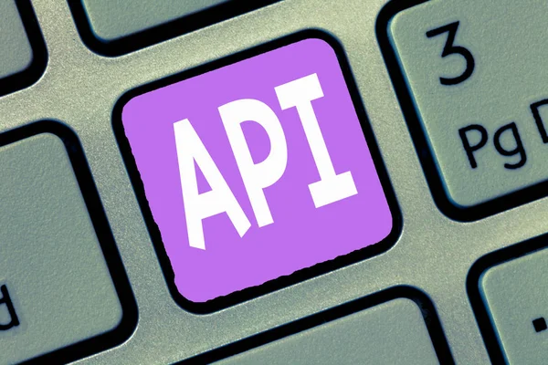 Word tekst intoetsen Api. Businessconcept voor hulpmiddelen voor het bouwen van software Computer programming routines protocollen — Stockfoto