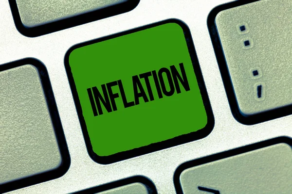Szöveg jel mutatja az infláció. Fogalmi fénykép általános megemelni az árakat, és csökken a pénz értéke beszerzési — Stock Fotó