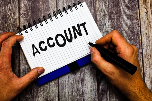 Nota di scrittura che mostra Account. Business photo che mostra Record Statement movimenti finanziari relativi a un determinato periodo — Foto Stock