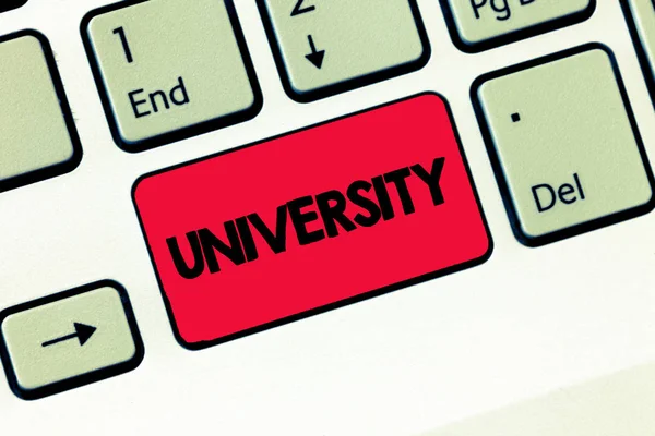 Text sign showing University. Conceptual photo Highlevel educational institution students study for degrees — Stock Photo, Image