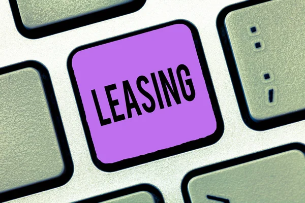 Writing note showing Leasing. Business photo showcasing Grant on lease Rent Agreement between two parties Contract — Stock Photo, Image