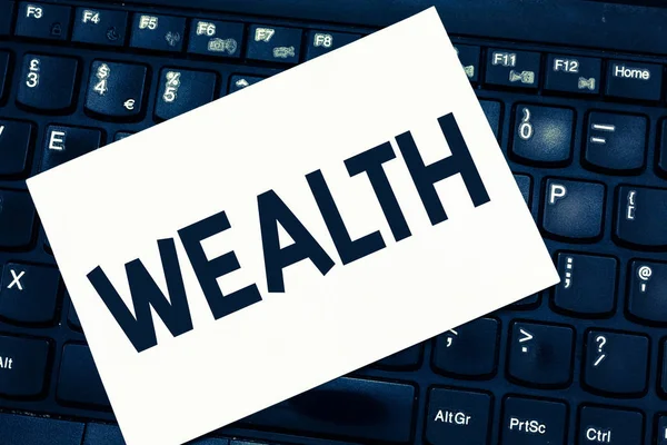 Text sign showing Wealth. Conceptual photo Abundance of valuable possessions or money To be very rich Luxury — Stock Photo, Image