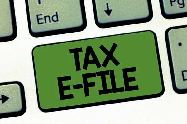 Signo de texto que muestra Tax E File. Conceptual photo Sistema de envío de documentos fiscales al Servicio de Impuestos Internos de EE.UU. —  Fotos de Stock
