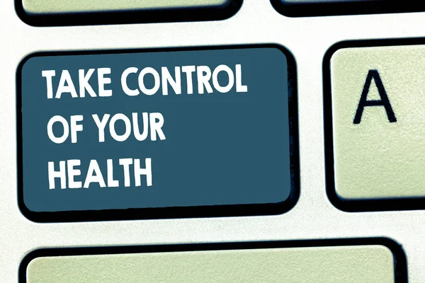 Conceptual hand writing showing Take Control Of Your Health. Business photo showcasing Balance Life integrate Wellness and Fitness — Stock Photo, Image