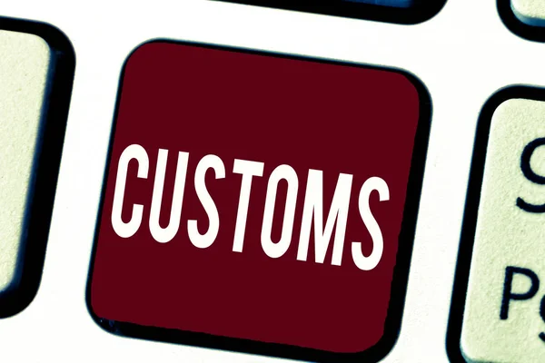 Text sign showing Customs. Conceptual photo Official department administers collects duties on imported goods