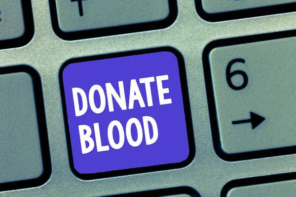 Ordet skriva text donera blod. Affärsidé för avser insamling av blod från givare — Stockfoto