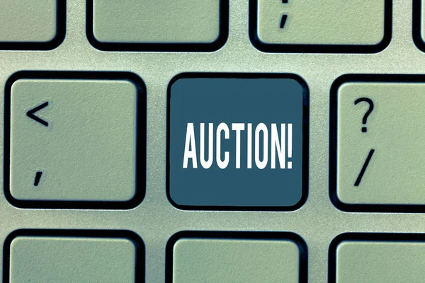 Word writing text Auction. Business concept for Public sale Goods or Property sold to highest bidder Purchase