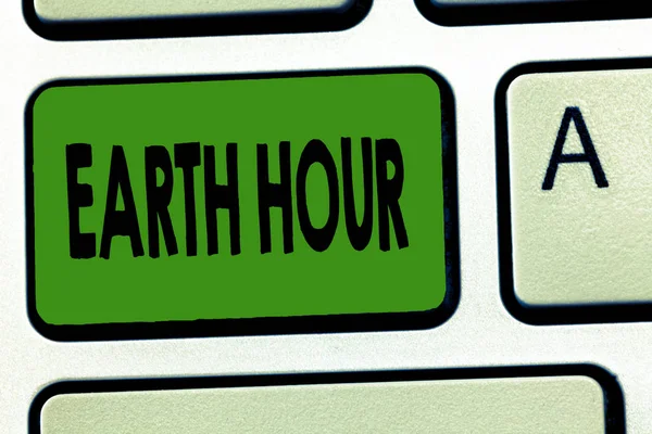 Handskrift text Earth Hour. Begrepp som betyder Global rörelse att uppmana till större åtgärder mot klimatförändringen — Stockfoto