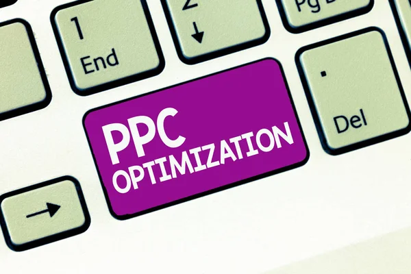 Handschrift tekstschrijven Ppc Optimalisatie. Concept betekent Verbetering van zoekmachine platform voor betalen per klik — Stockfoto