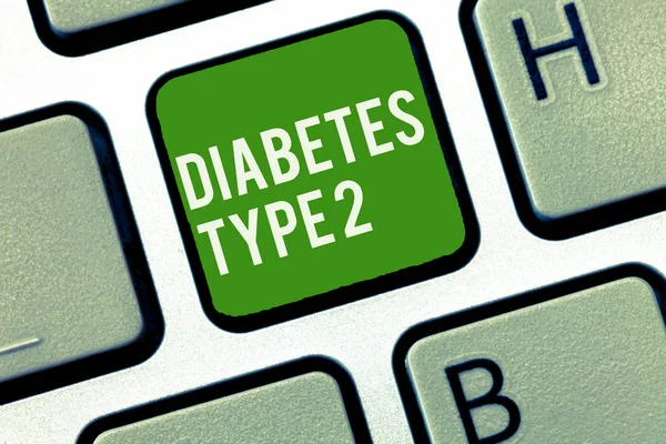 Conceptuele hand schrijven weergegeven: Diabetes Type 2. Zakelijke foto presentatie van voorwaarde welke instantie insuline niet goed gebruikt — Stockfoto