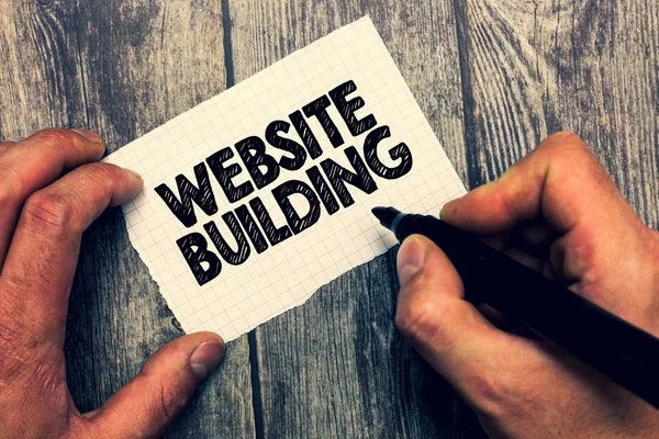 Escrita de mão conceitual mostrando Website Building. Fotos de negócios mostrando ferramentas que normalmente permitem a construção de páginas — Fotografia de Stock