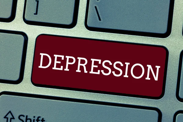Koncepcyjne w zapasie pismo, Wyświetlono depresji. Biznesowe zdjęcie prezentujący uczucia ciężkich przygnębienia i przygnębienie, zaburzenia nastroju — Zdjęcie stockowe