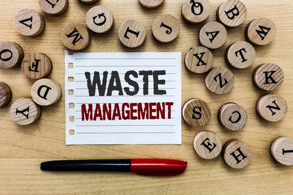 Word writing text Waste Management. Geschäftskonzept für notwendige Maßnahmen von der Müllentsorgung bis zur Endlagerung — Stockfoto