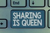 Slovo psaní textu že sdílení je královna. Obchodní koncept pro poskytnutí dalších informací nebo patří je výborná kvalita