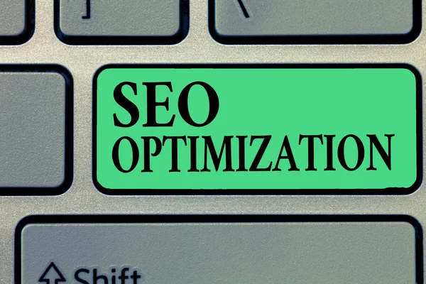 Handstilstextskrivning Seo Optimization. Begreppsmässig betydelse process för att påverka webbplatsens eller sidans synlighet online — Stockfoto