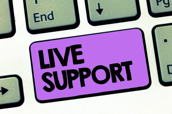 Signe texte montrant Live Support. Service Web conceptuel de photos qui permet aux visiteurs de communiquer avec les entreprises — Photo