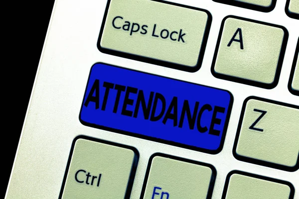 Word writing text Attendance. Business concept for Going regularly Being present at place or event Number of showing — Stock Photo, Image