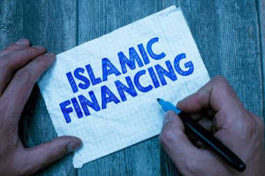 İslami Finansmanı gösteren bir yazı. Şeriata uygun kavramsal bankacılık faaliyeti ve yatırımı