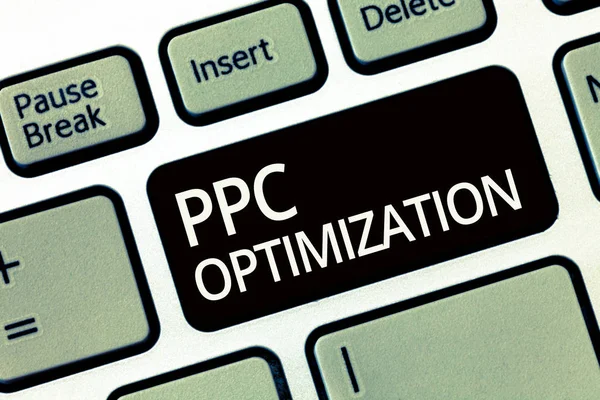 Tekst schrijven Ppc Optimalisatie. Bedrijfsconcept voor het verbeteren van zoekmachine platform voor betalen per klik — Stockfoto
