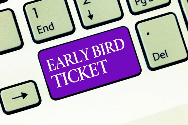 Conceptual hand writing showing Early Bird Ticket. Business photo text Buying a ticket before it go out for sale in regular price — Stock Photo, Image