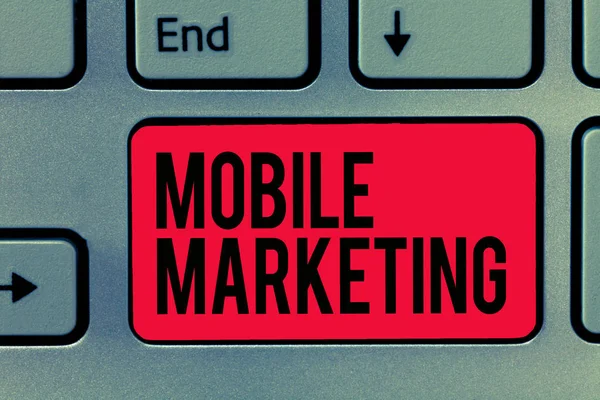 Text sign showing Mobile Marketing. Conceptual photo technique focused reaching audience on their smart device — Stock Photo, Image