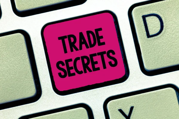 Text sign showing Trade Secrets. Conceptual photo Technique used by a company in analysisufacturing its products