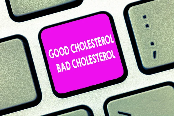 Text sign showing Good Cholesterol Bad Cholesterol. Conceptual photo Fats in the blood come from the food we eat