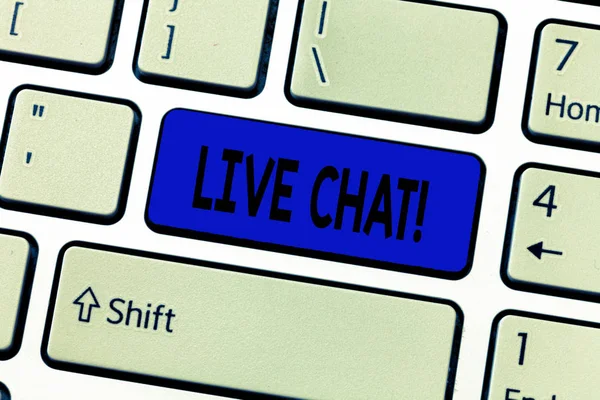 Tekst znaku wskazującym, Live Chat. Koncepcyjne zdjęcie konwersacji na internet Multimedia komunikacji mobilnej — Zdjęcie stockowe