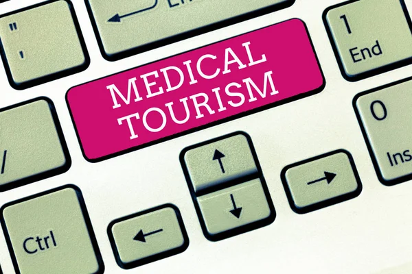 Handgeschreven tekst medisch toerisme. Concept, wat betekent dat mensen die reizen naar andere land om medische verzorging te krijgen — Stockfoto