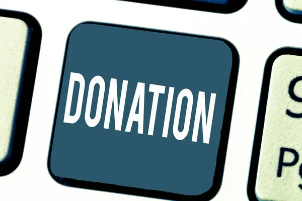 Scrivere un testo Donazione. Concetto che significa qualcosa che viene dato in beneficenza soprattutto somma di denaro o sangue — Foto Stock