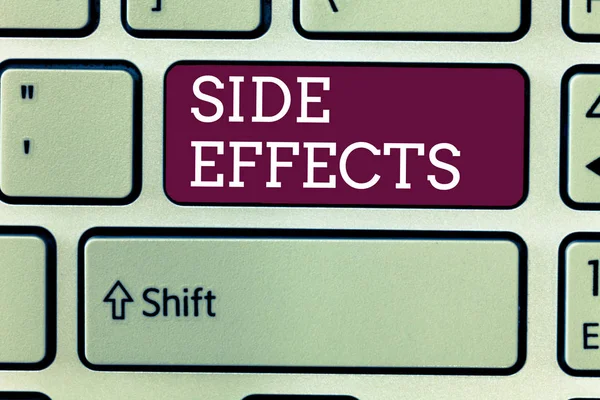 Word writing text Side Effects. Business concept for An unintended negative reaction to a medicine and treatment