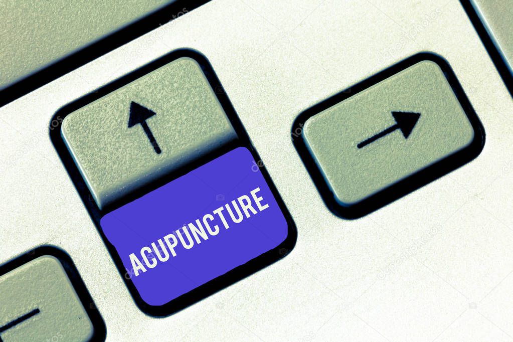 Conceptual hand writing showing Acupuncture. Business photo showcasing Alternative therapy Treatment for pain and illness using needle