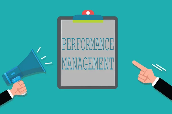 Texto para escrita de palavras Performance Management. Conceito de negócio para melhorar a eficácia dos funcionários Contribuição global — Fotografia de Stock
