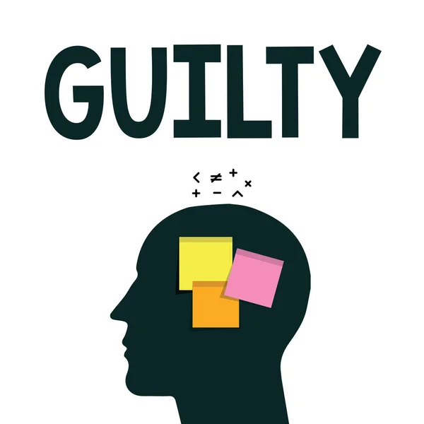 Ordet skriva text Guilty. Affärsidé för klandervärt av eller ansvarig för angivna missgärningar medge åtgärder — Stockfoto