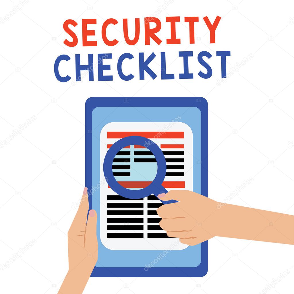 Handwriting text Security Checklist. Concept meaning Protection of Data and System Guide on Internet Theft