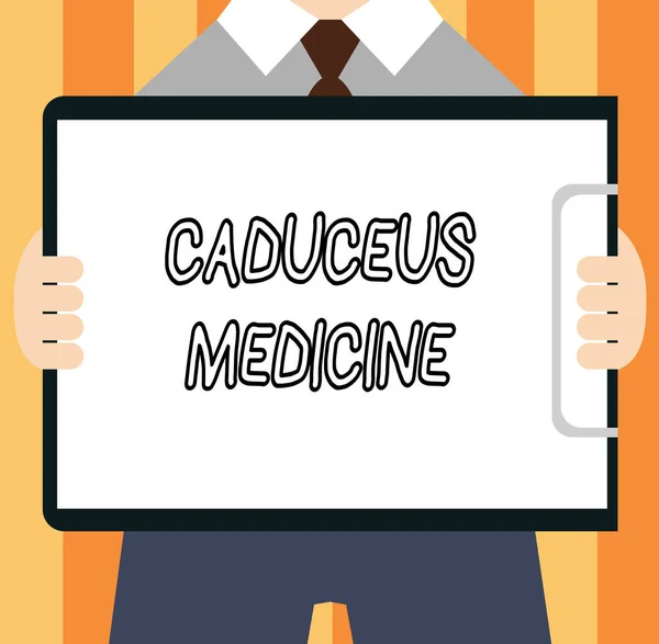 Ordet skriva text Caduceus medicin. Affärsidé för symbol används i medicin i stället för den spö av Asclepius — Stockfoto
