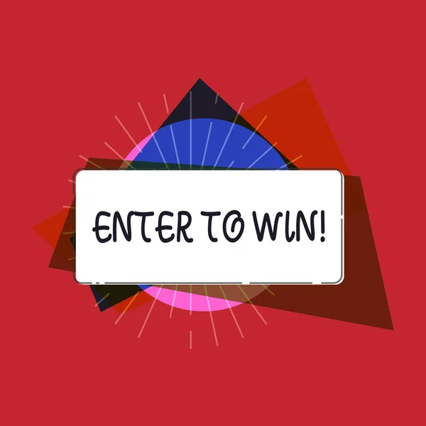 Writing note showing Enter To Win. Business photo showcasing Sweepstakes Trying the luck to earn the big prize Lottery — Stock Photo, Image