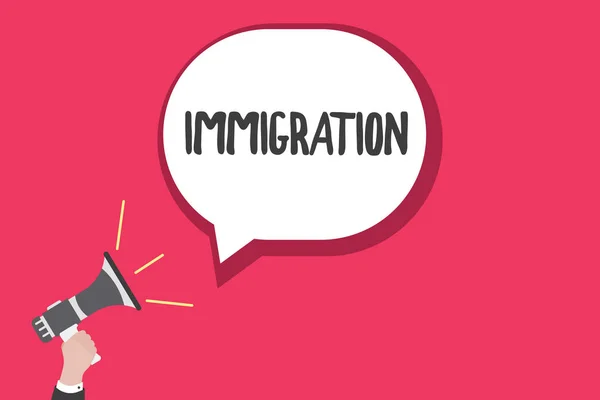 Ordet skriva text invandring. Affärsidé för åtgärder komma till levande peranalysisently i ett främmande land. — Stockfoto
