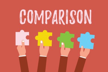 Karşılaştırma gösterilen Not yazma. Tahmin benzerlikler farklılıkları gösteren iki şey arasında vitrine iş fotoğraf