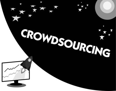 Word metin yazma Crowdsourcing. İş kavramı alma çalışma bilgilerini gösteren büyük bir grup için