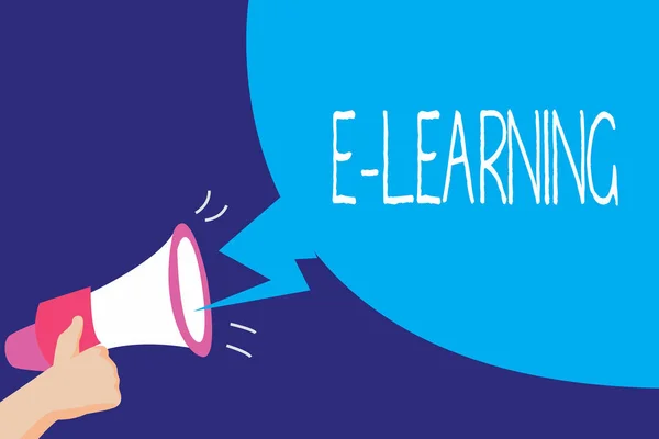 Signo de texto que muestra E Learning. Foto conceptual Lecciones llevadas a cabo a través de medios electrónicos típicamente en Internet . —  Fotos de Stock