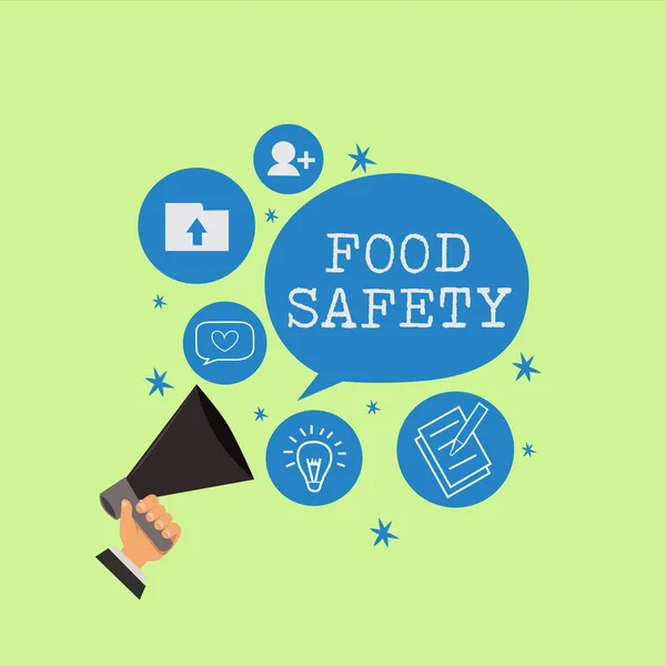 Word tekst intoetsen voedselveiligheid. Businessconcept voor de voorwaarden en praktijken die de kwaliteit van voedsel bewaren — Stockfoto