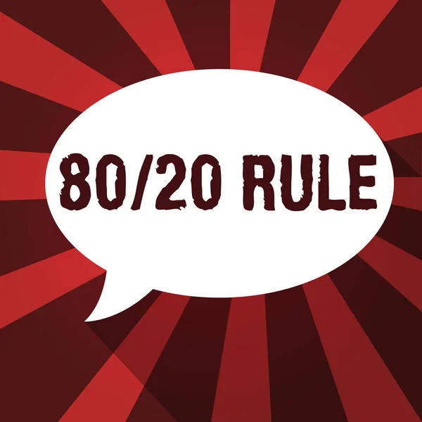 Texto de escritura de palabras 80 20 Regla. Concepto de negocio para el principio de Pareto 80 por ciento efectos provienen de 20 causas —  Fotos de Stock