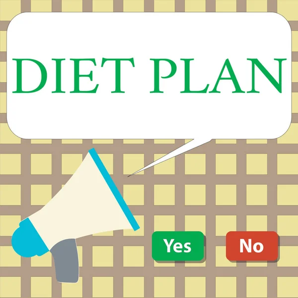 A escrever uma nota a mostrar o Plano de Dieta. Exibição de fotos de negócios Uso de ingestão específica de nutrição por razões de análise de saúde — Fotografia de Stock