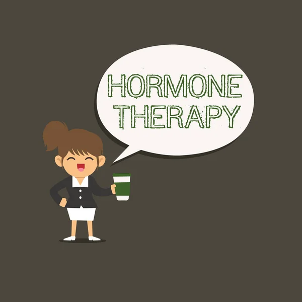 Konceptuální ručně psaného textu zobrazeno hormonální terapie. Obchodní fotografie představí užívání hormonů při léčbě klimakterických příznaků — Stock fotografie