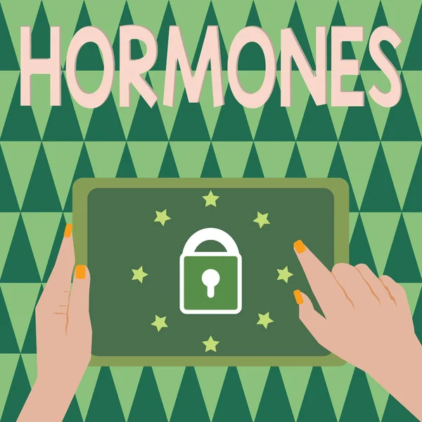Textskylt som visar hormoner. Konceptuellt bildreglerande ämne framställt i organismtransporterade vävnadsvätskor — Stockfoto